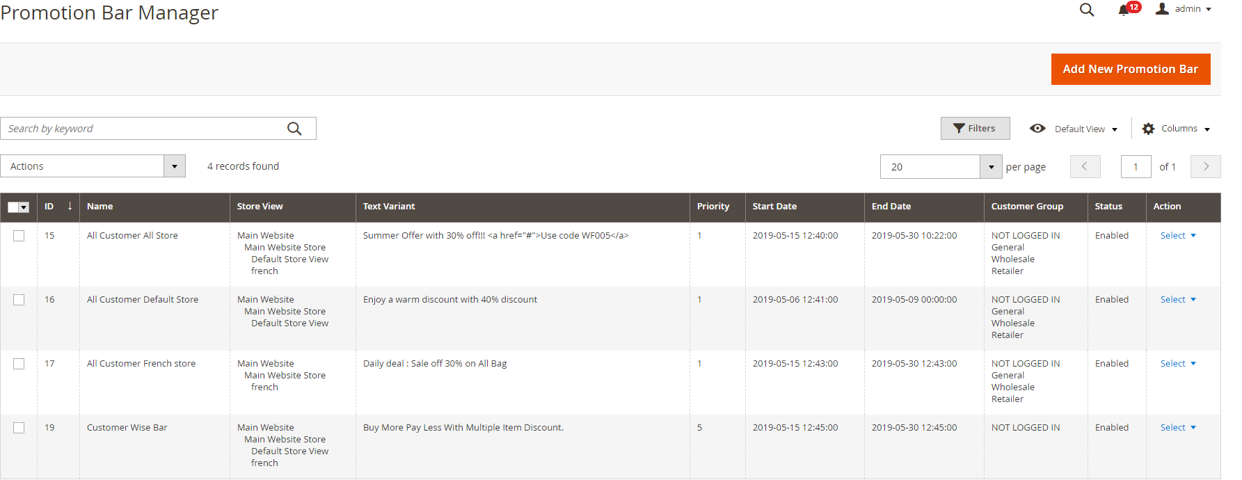 Magento 2 Promotion Bar Extension